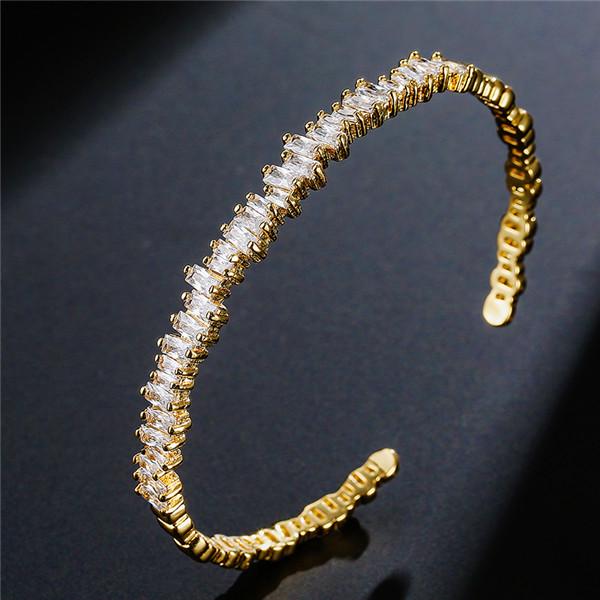 

ZAKOL Fashion Cubic Zirconia Cuff Bangles for Women Trendy Baguette Men Open Bracelet Party Jewelry B154 золотой