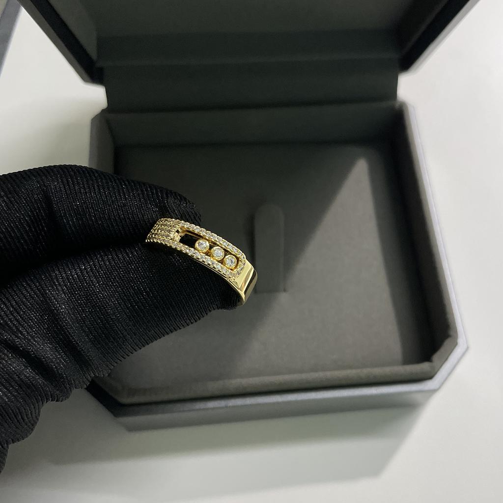 925 silver gold-plated classic three diamond belt ring. Mobile diamonds