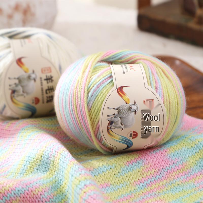 Rainbow Gradient Wool Yarn for Hand-Knitted Sweaters, Baby Hats, and Scarves