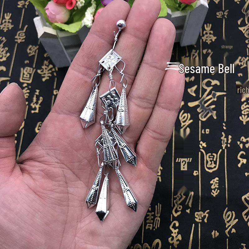 Miao Ethnic Silver Pendants & Handmade Hanfu Hairpin Accessories with Sesame Bells