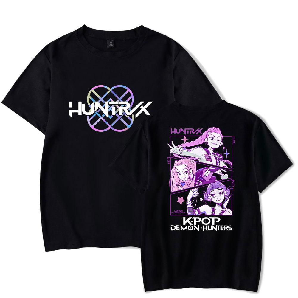 Anime KPop Demon Hunters Huntrix Tshirt Men Women Fashion Cotton T Shirt Summer Unisex Crewneck Short Sleeve  Streetwear Tees