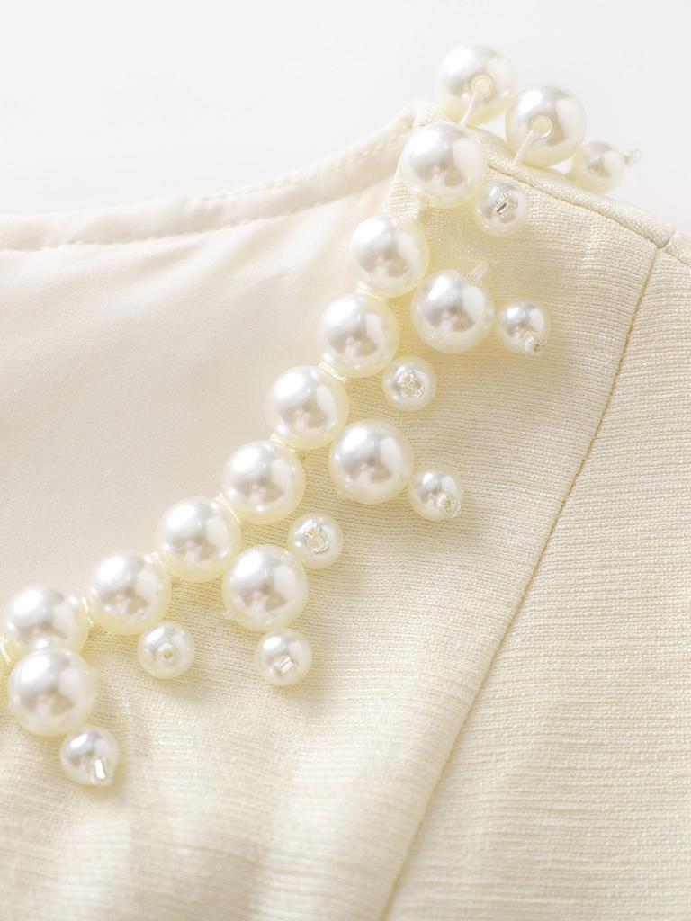 High-Quality Beaded Tencel Crepe Waist-Cinched French Aristocratic Style Tea Party Dress for Women