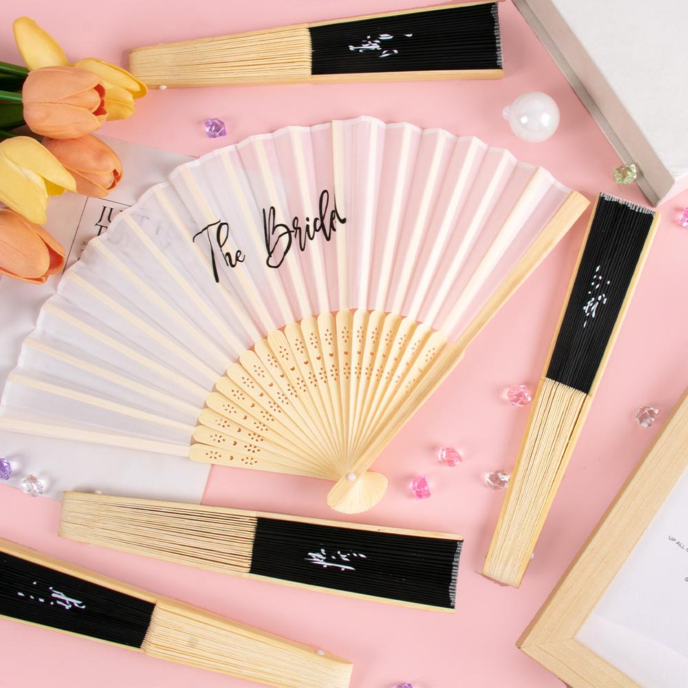 

White Wedding Bride Hand Fans Bridesmaid Gift Bamboo Foldable Fan Wedding Guests Party Favors Bridal Shower Bachelorette Decor