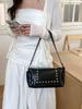 Korean Style Rivet Tote Shoulder Bag: Large Capacity, Versatile, High-End Motorcycle Bag for Women