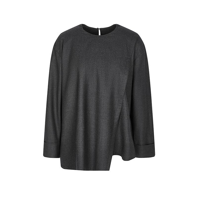 LESS 2025 Autumn H-Type Loose Fit Round Neck 100% Wool Shirt