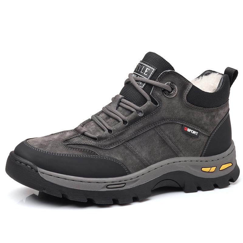 High top casual cotton leather shoes for men  cotton shoes with plush insulation and thickened outdoor cold proof snow boots