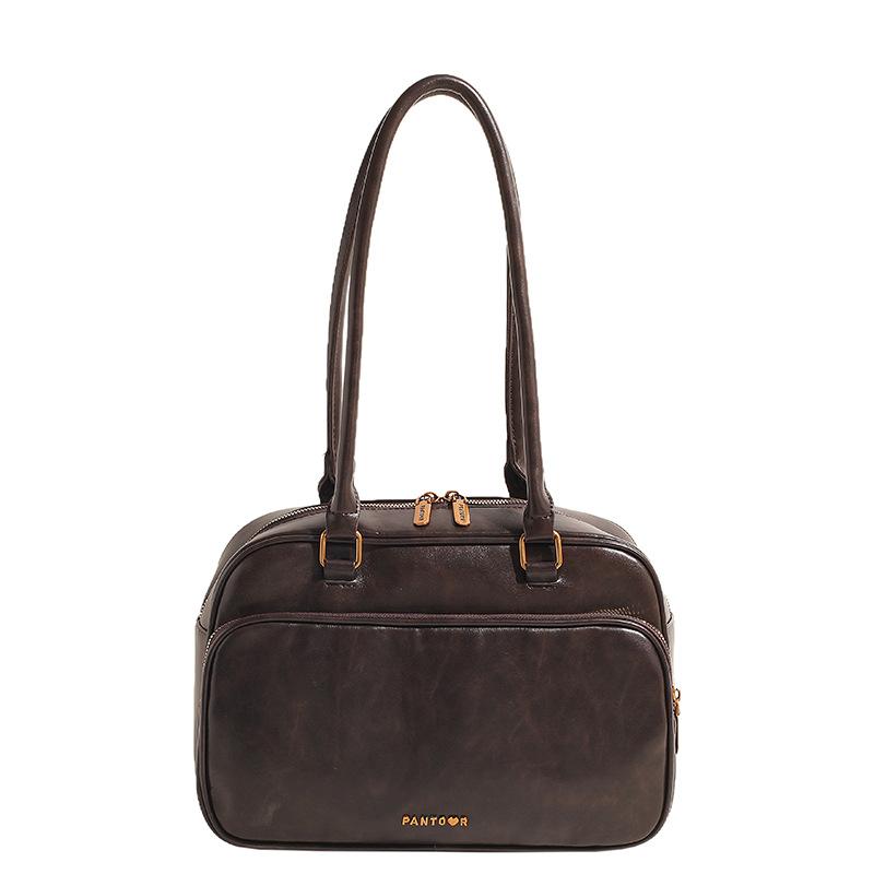 Autumn Retro Portable Bowling Bag Women's 2025 New Simple Niche Underarm Bag Large-capacity Briefcase