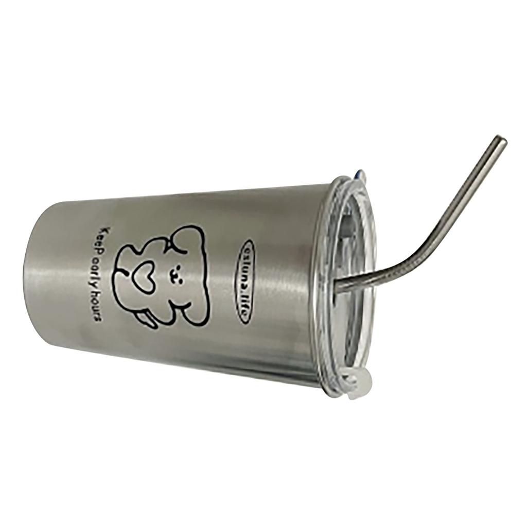 Kall Tumbler i Rostfritt Stål 500ml med Lock och Metallstrån Iskaffe Resemugg för Kaffe Vatten