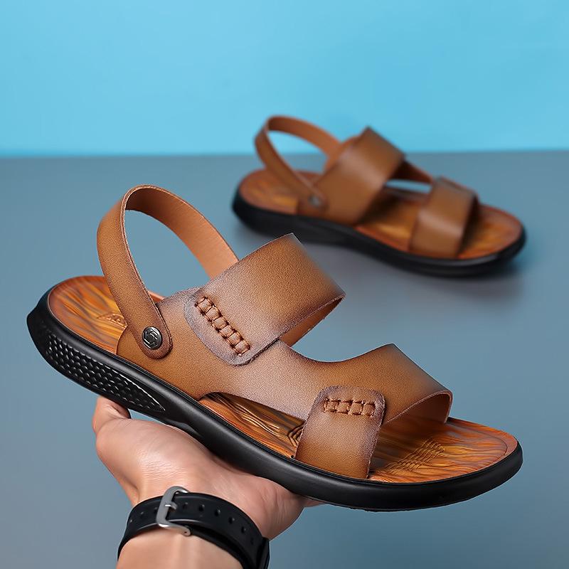 2025 Men's Genuine Leather Sandals: Beach & Casual Non-Slip Soft Sole Dual-Use Summer Shoes