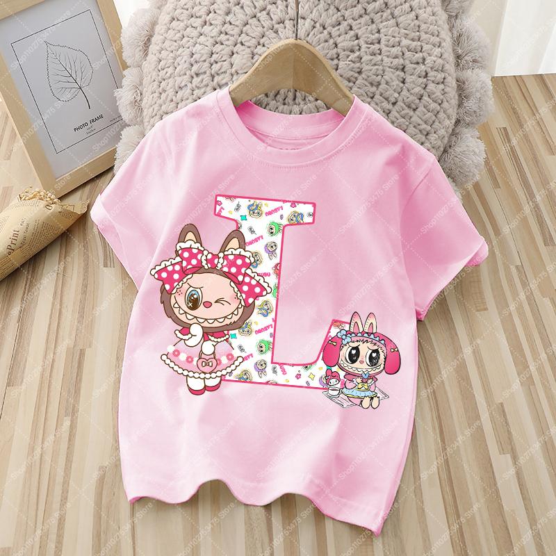 

Girl Casual Cotton T-shirt Cute Labubued Summer Clothing for Children Short Sleeve Tee Kids Cartoon Anime Tops Clothes Gift 2025 150cm