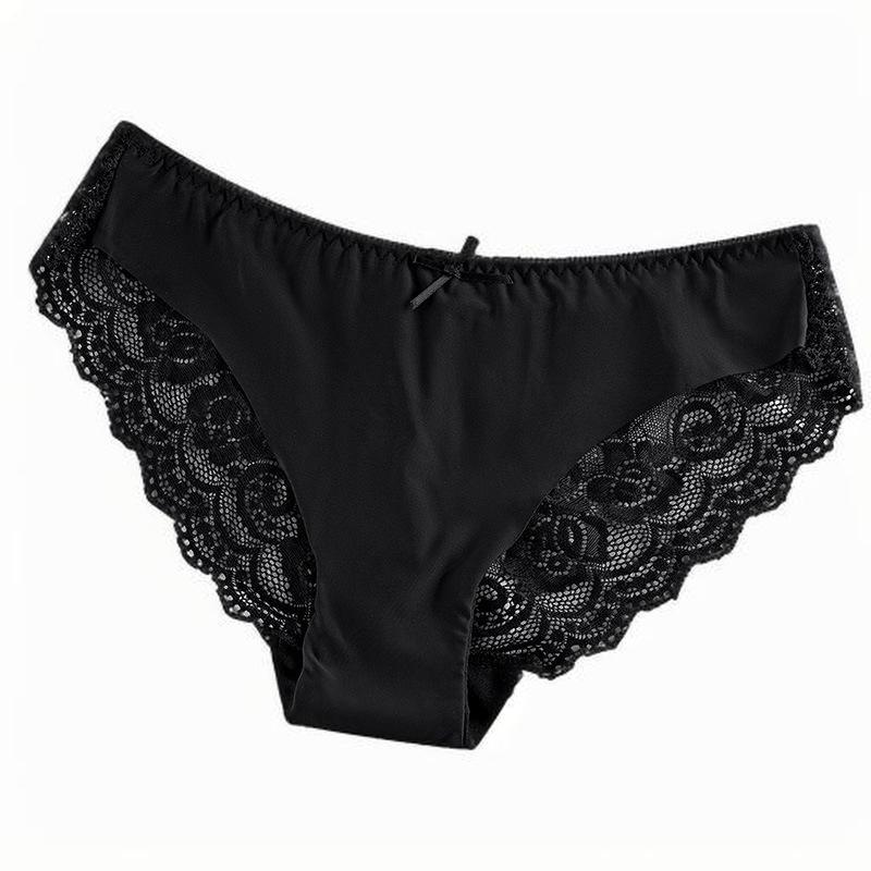 Women's Low-rise Sexy Ice Silk Seamless Panties with Lace Trim All-cotton Breathable Crotch Plus Size Bare-feel Briefs