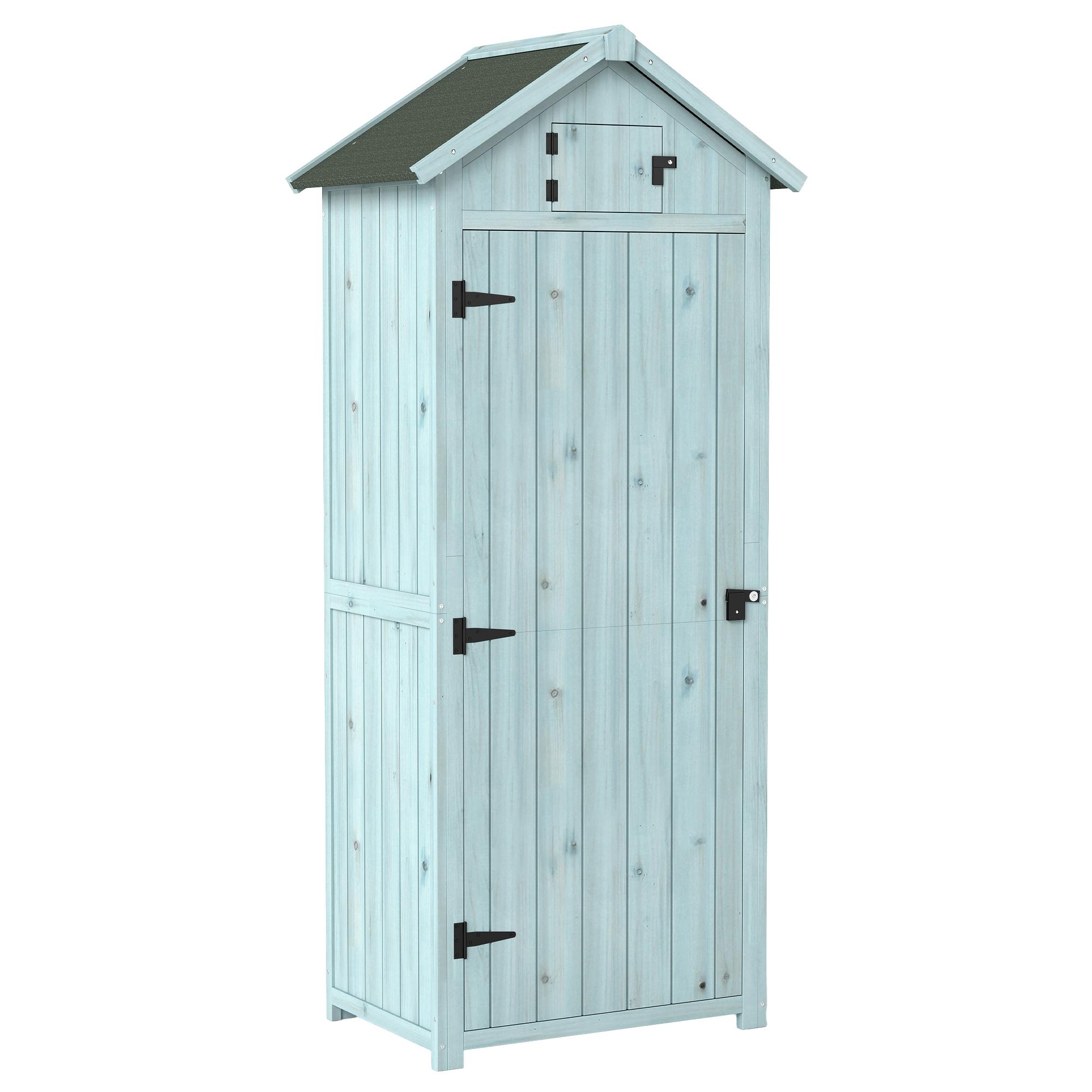 Abri de jardin vertical utilitaire 3 étagères Abri Bois Extérieur Unité de rangement pour outils de jardin Armoire de rangement 77 X 54,2 X 179cm Bleu