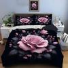 Pink Rose with Buds Black Print Soft Comfortable Duvet Cover Bedding Set Included 1*Duvet Cover  2*Pillowcases Luxury Gifts