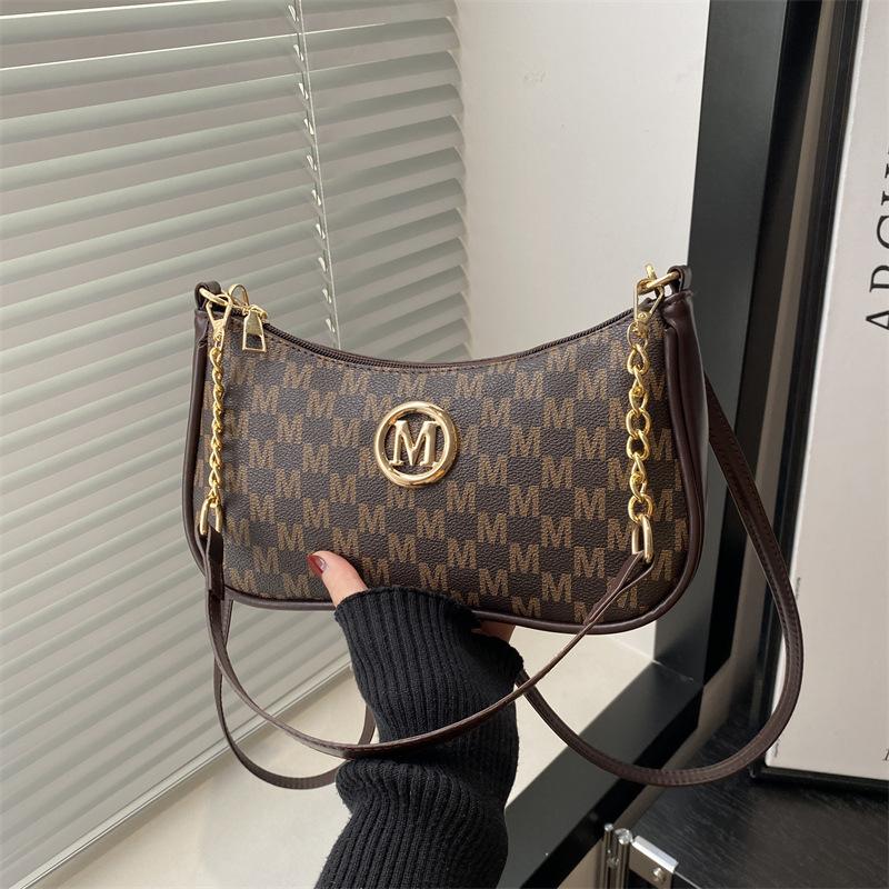 

2025 French Vintage Underarm Bag Letter Printed Shoulder Crossbody Bag Women s Bag Chain Handbag Commuter Versatile Bag