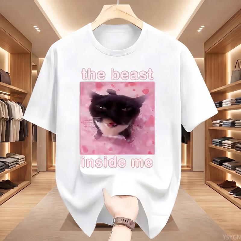 The Beast Inside Me Cat Funny T Shirts Men Cat T-shirt Round Neck Short Sleeve Trendy Tee Shirt T Shirt