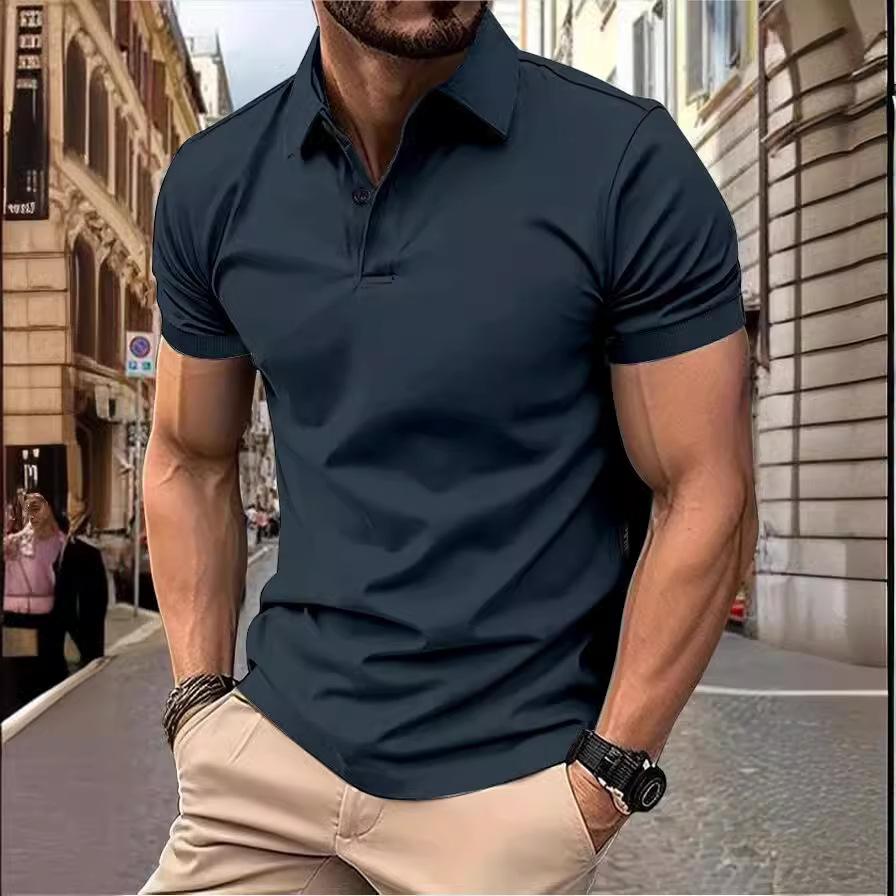 Men Summer Fashion Short Sleeve Pure Color Polo Shirt  Men Sport Business Lapel Polo Shirt