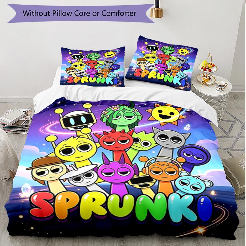 3pcs Duvet Cover Set (1*Duvet Cover + 2*Pillowcase, Without Core), Sprunki Game Print Soft All‑Season Bedding Set, Home Bedroom Decor Gift