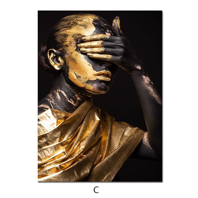 

Африканская золотая красота для девочек, холст, картина, черные девушки, макияж, постеры и принты, настенная художественная картина для украшения гостиной 20x30cm