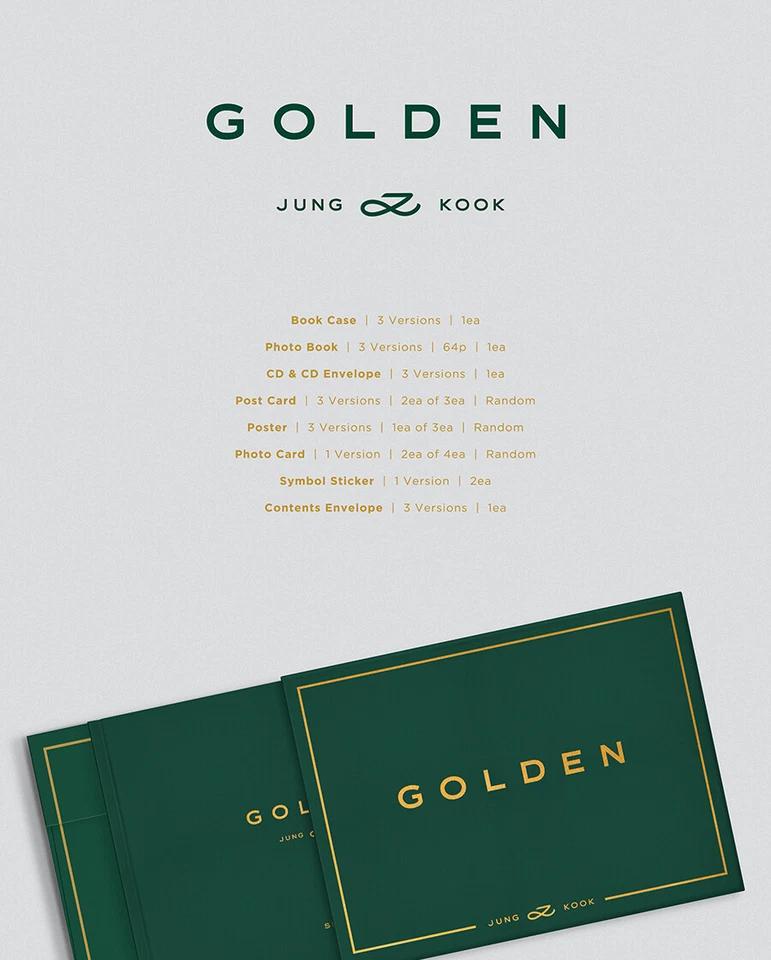 BTS JUNGKOOK [GOLDEN] Album CD+Photo Book+4 Card+Poster+2 Sticker+Envelope+GIFT