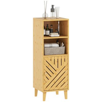 Bathroom Furniture, Storage Furniture with 1 Cabinet, 2 Open Compartments, 32 X 30 X 90 Cm, Natural Wood Effect