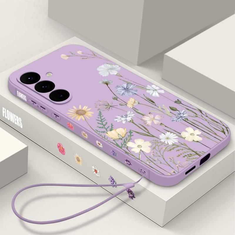 

Чехол-шнурок с цветочным принтом для Samsung Galaxy S25 Ultra S24 S23 S22 Plus S21 FE A15 A16 A35 A36 A54 A55 A56 5G Противоударный Мягкий ТПУ Силиконовый Чехол Samsung Galaxy A16 фиолетовый