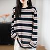 Women's Knitted Fine Wool Striped Round Neck Sweater - Loose Plus Size, Autumn/Winter Collection