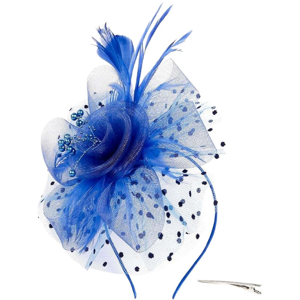 

Свадебный головной убор Перья Шляпка Фасинатор Обруч Заколка для волос Свадебный головной убор Вечеринка Сетка Повязка для волос Леди королевский синий