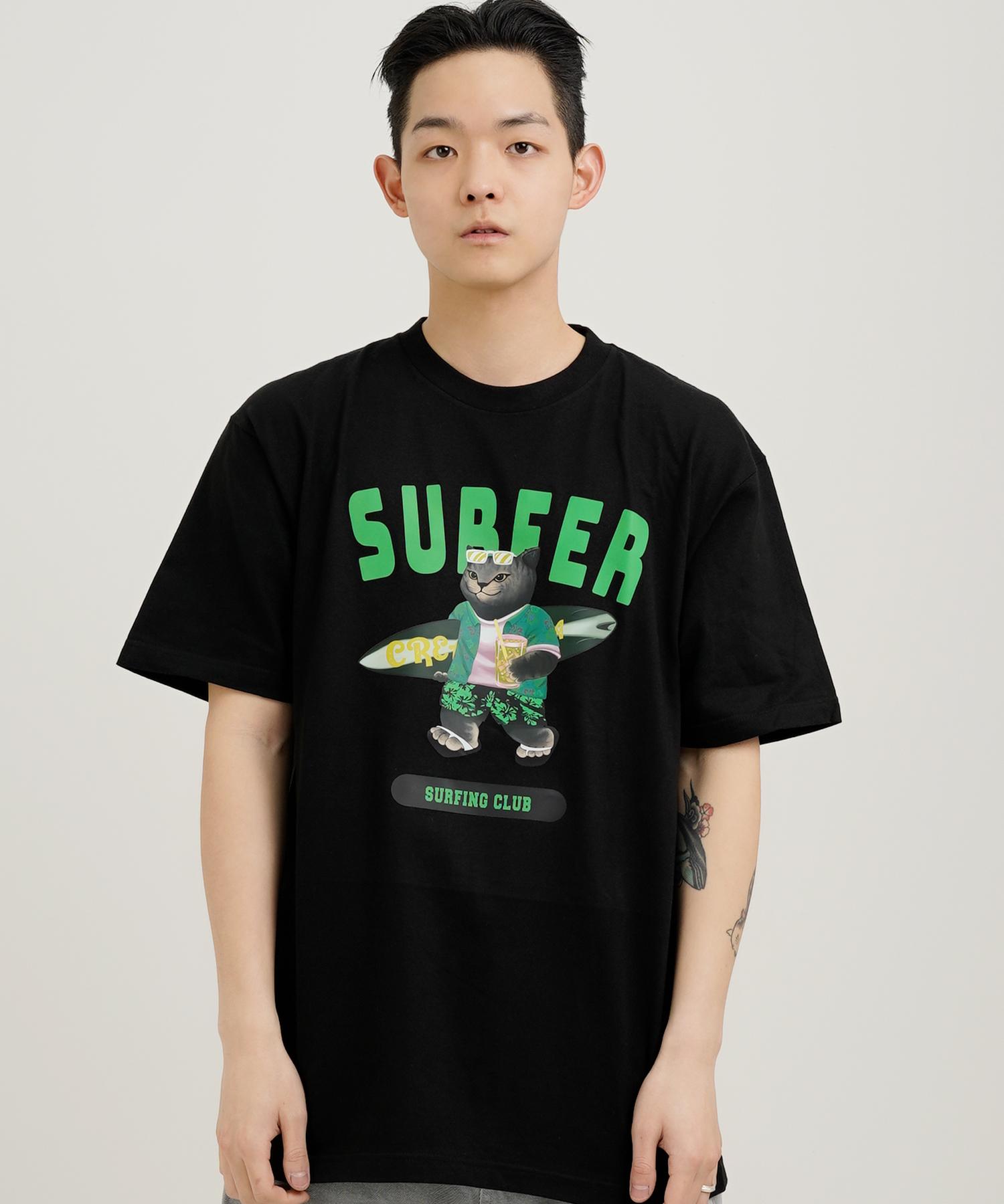 Cream Soda Lab Gray Surfer Short Sleeve Tee Black Green L