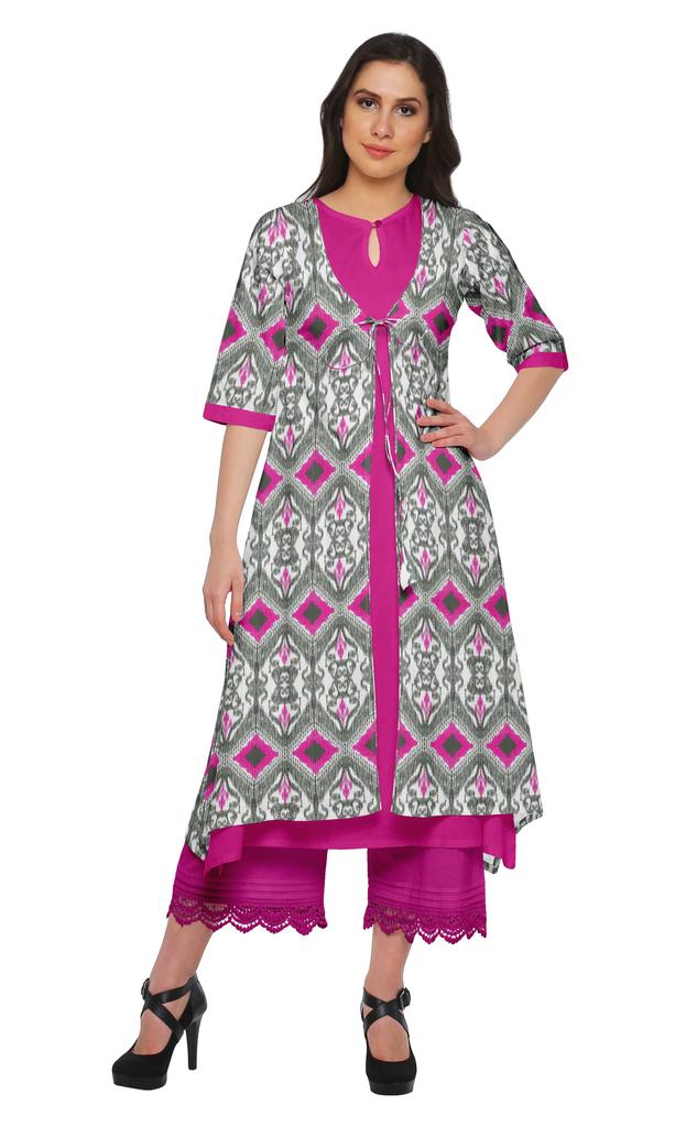 Moomaya Indian Palazzo Kurta Jacket Set For Women Partywear Chanderi Ethnic