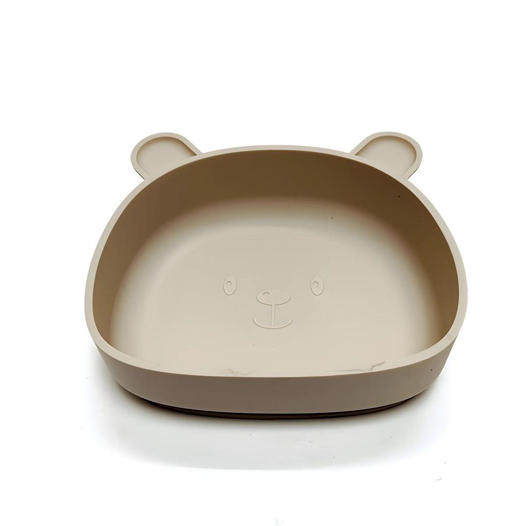 Non-Toxic Children'S Silicone Dinner Plate Baby Auxiliary Bowl Suction Cup Bear Cartoon Dinner Plate Fall-Proof Anti-Scald Tableware