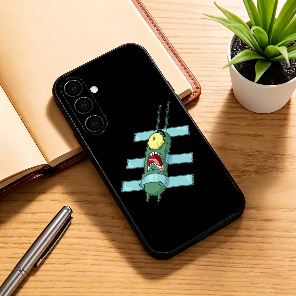 

Animation Chum Bucket Phone Case Black Silicone Soft For Samsung Galaxy A73,A72,A71,A70,A53,A52,A51 Samsung a22 4g