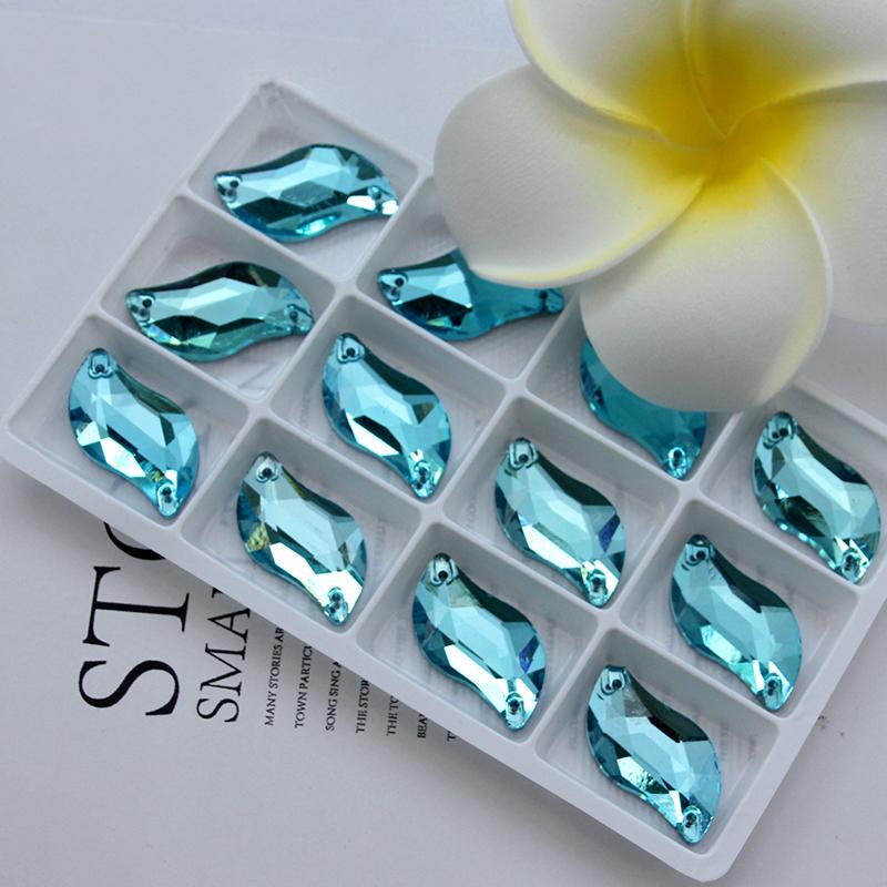 All Size All Color Ab S Shape Sew On Rhinestone Leaf Glass Crystal Sewing Flatback 2 Holes 6*12 10*20 14*30 for Dress Decoration
