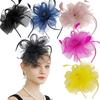 Women Fascinator Hat Cocktail Wedding Party Church Headpiece Elegant Headwear Feather Bride Hairpin Stamen Mesh Hair Accessories