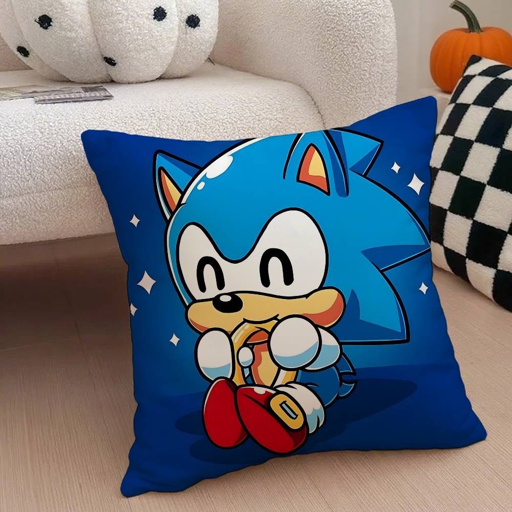 Cool Character S-Sonic-MT The Hedgehog Pillow Case Comfort Sofa Bed Silky Elegant Invisible Zipper Decorative Cushion Cover