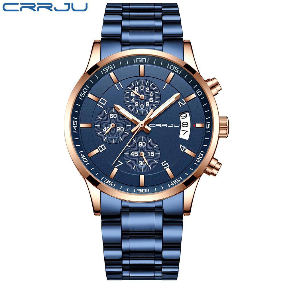 CRRJU 2214New six-hand steel strap solid men's hot-selling casual personalized watch, fashionable and popular for men