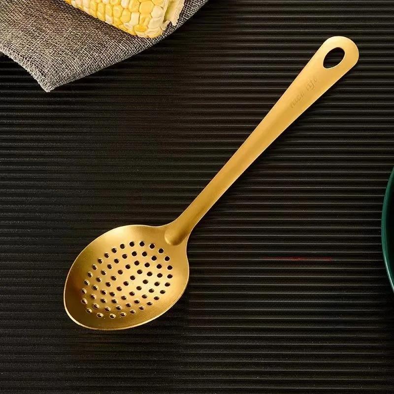 Edelstahl-Küchenset Kochspatel Koreanischer goldener Suppenlöffel Sieb Hot Pot Löffel Großhandel Haushalt Ideen Utensil