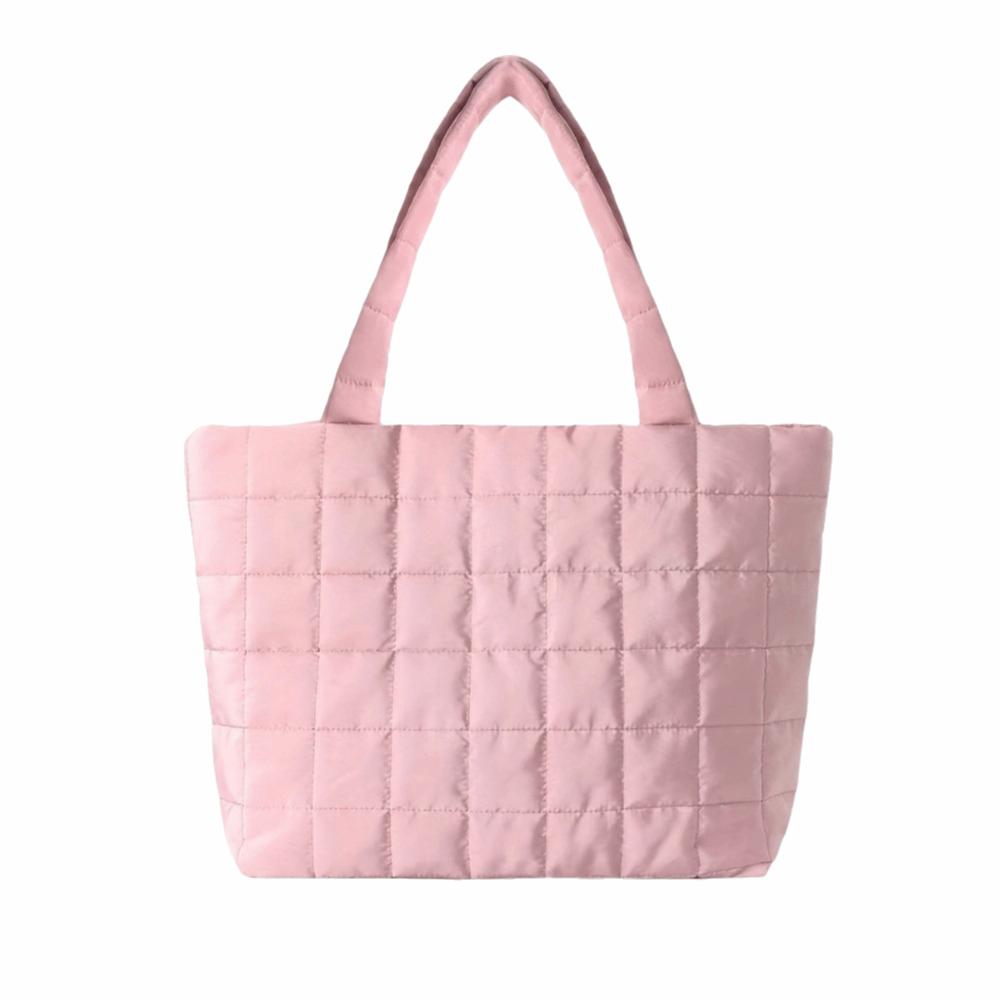 Solid Color Quilted Shoulder Bag Checkered Quilted Handbag Trendy Fashion Tote Bag  Female Use