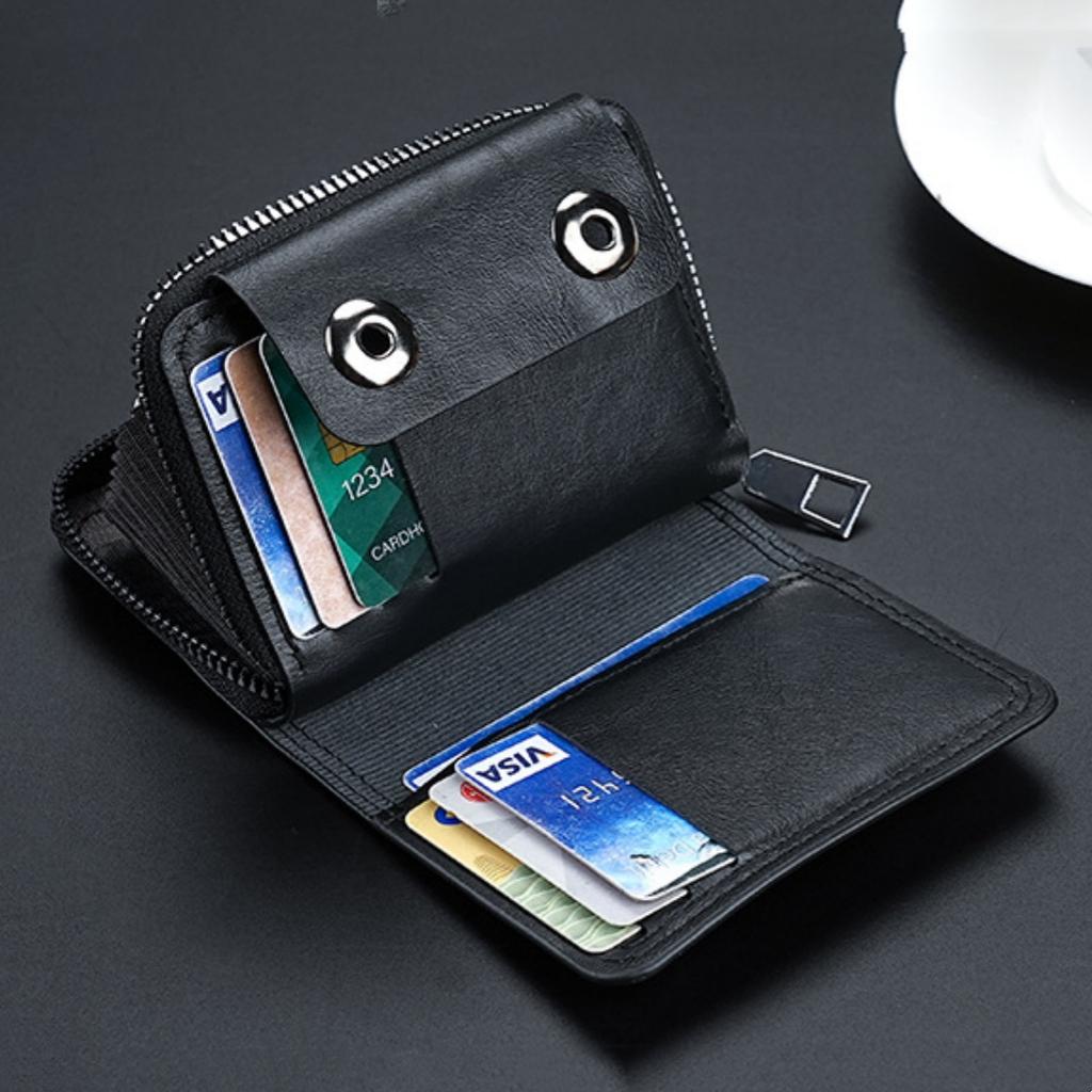 Short Coin Purse Compact Double Buckle Wallet Men'S Card Holder Stylish Pu Leather Wallet For Men'S Accessory Casual Use