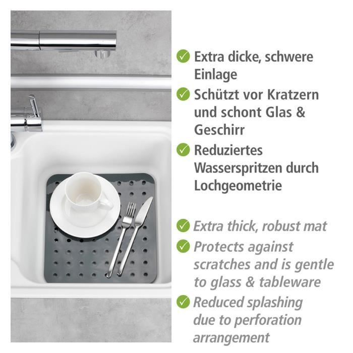 Wenko fond d'évier cristal, tapis d'évier de protection contre les rayures, protection vaisselle, plastique, 27,5 x 31 cm, gris