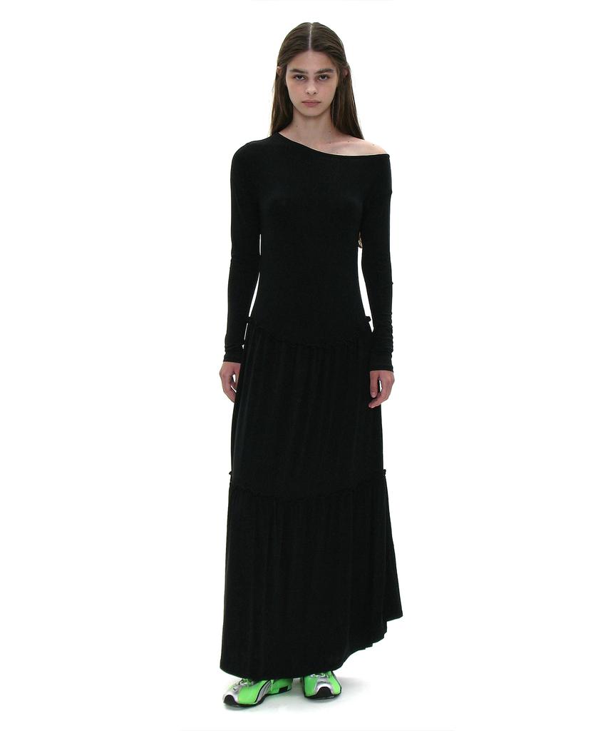 Partimento Woman Pwc Asymmetrical Jersey Shirred Tiered Dress_Black