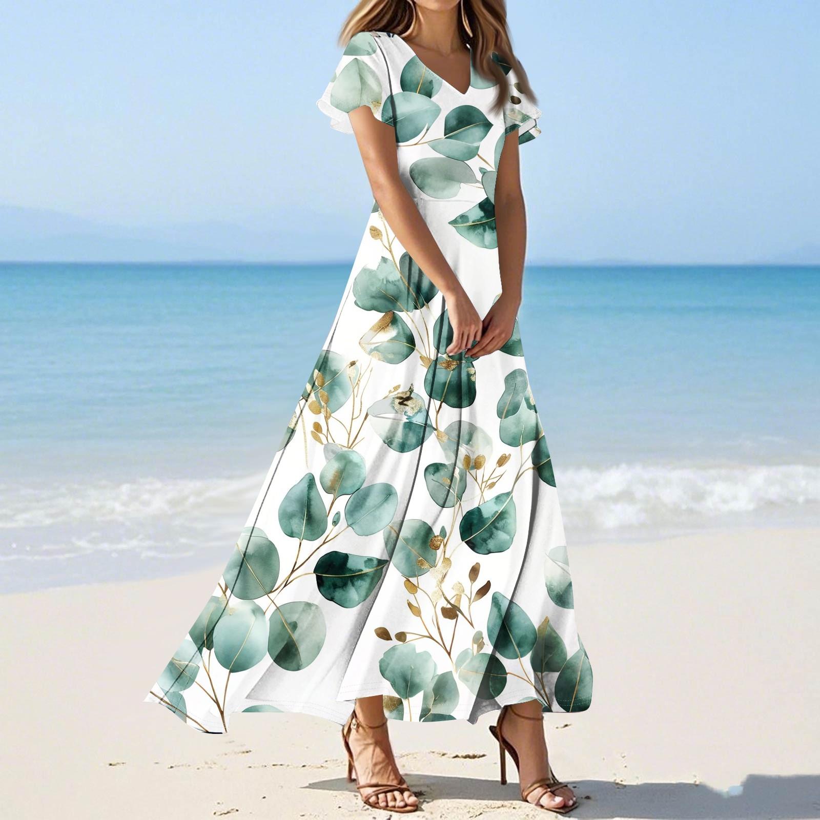 

Женские повседневные модные длинные платья с принтом, платья с V-образным вырезом и коротким рукавом L