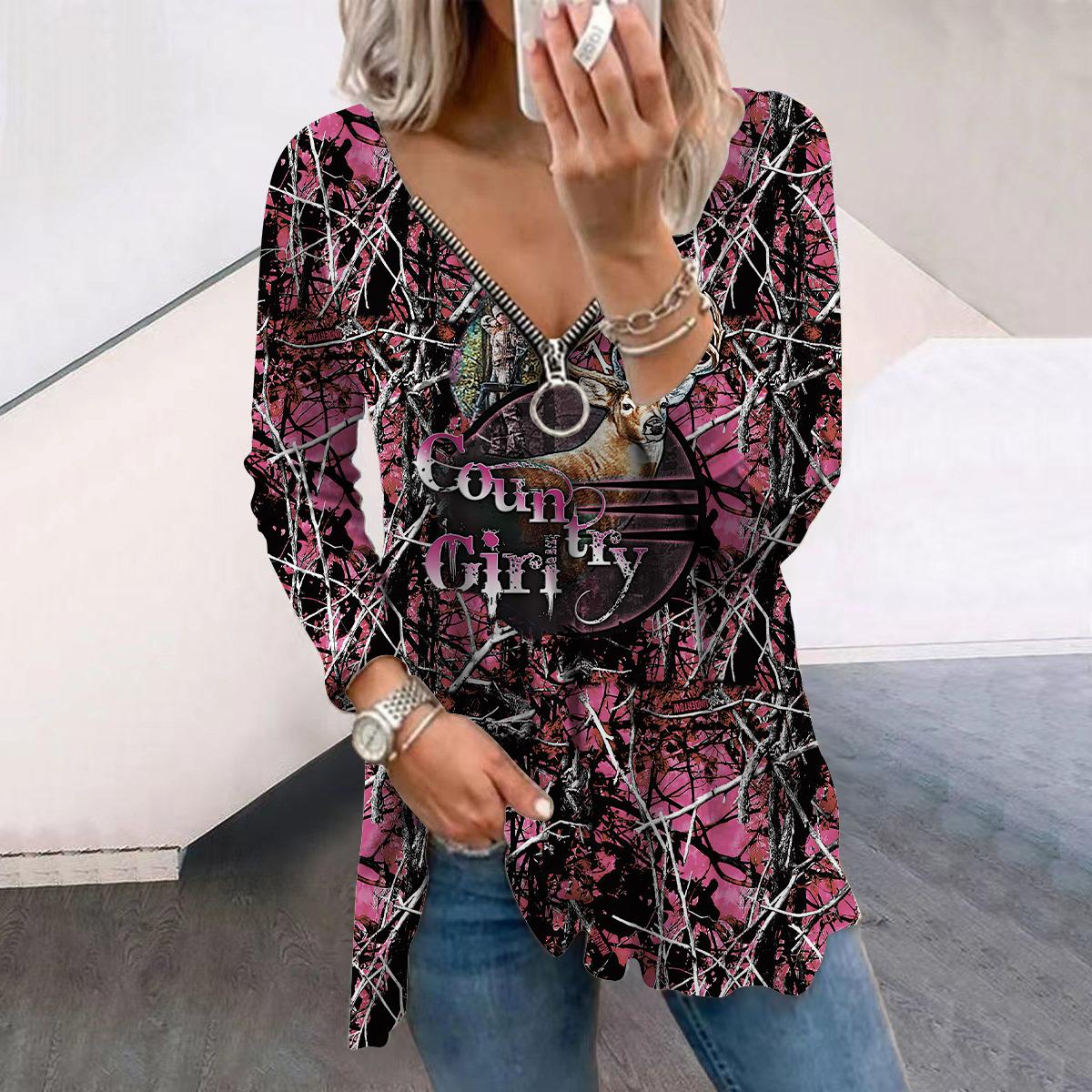 Женские футболки с длинным рукавом и принтом «Осенний лес и олень» — фото 4