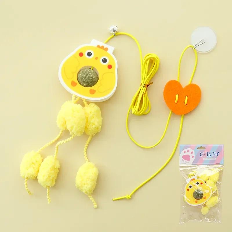 Cartoon Cat Toys Hanging Door Style Elastic Rope Feather Amusing Cat Stick Catnip Toys Interactive Boredom Relief Pet Supplies