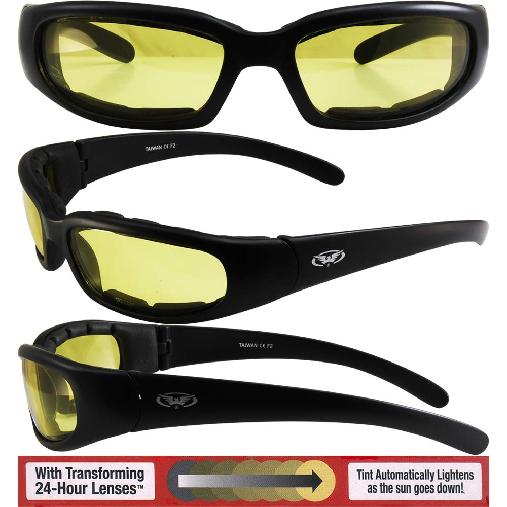 GLOBAL VISION Chicago 24 Photochromic Matte Black UV400 Global Vision Eyewear Motorcycle Goggles Sunglasses, Frame, Shatterproof, Protection,