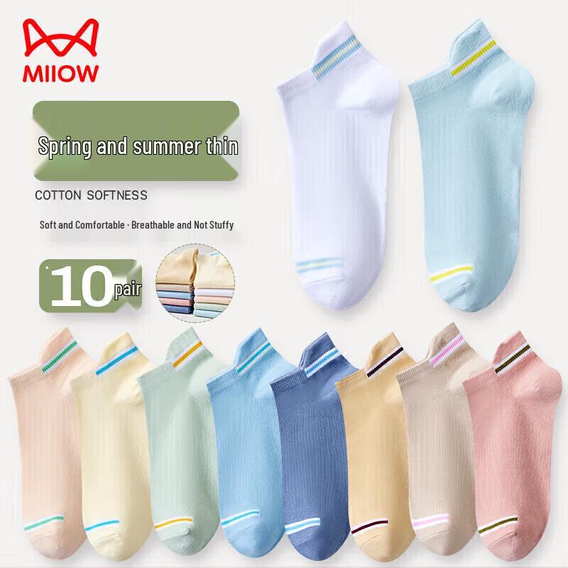 MaoRen Women s Breathable Cotton Boat Socks (10 Pairs) One Size