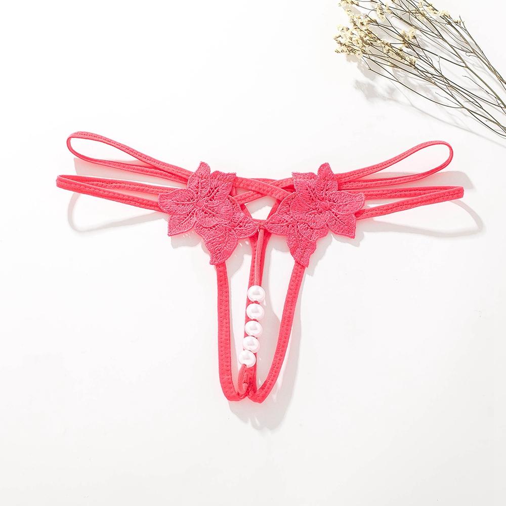 Sexy G-string T Panties Female Underwear Lace Thongs Women's Pants Sexy Pearl Panties Erotic Women Crotchless Panties Plus Size