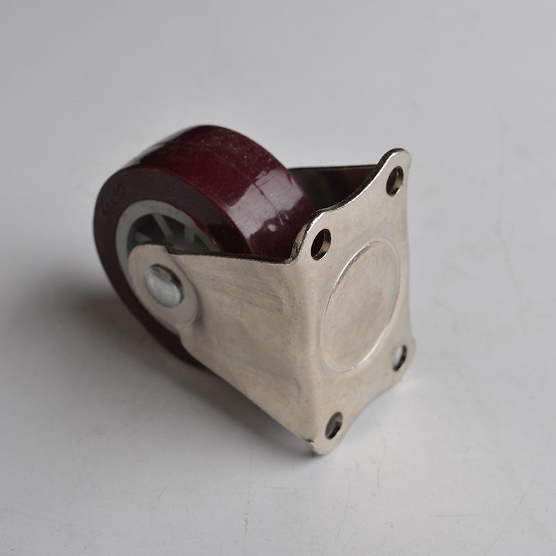 1.5-inch Red Polyurethane Fixed Wheel with Chrome Bracket, Universal Directional Caster Swivel