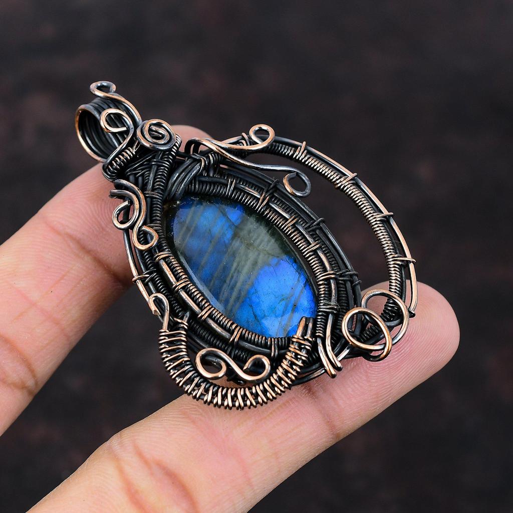 Labradorite Pendant Copper Wire Wrapped Pendant Gemstone Pendant Boho Hippie Pendant Copper Jewelry For Gift Handmade Jewelry Dainty Pendant