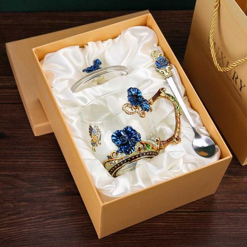 Creative Enamel-Colored Luxury Coffee & Milk Glass Cup Set for Living Room