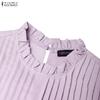 ZANZEA Camicetta casual da donna a maniche lunghe con scollo rotondo e tinta unita